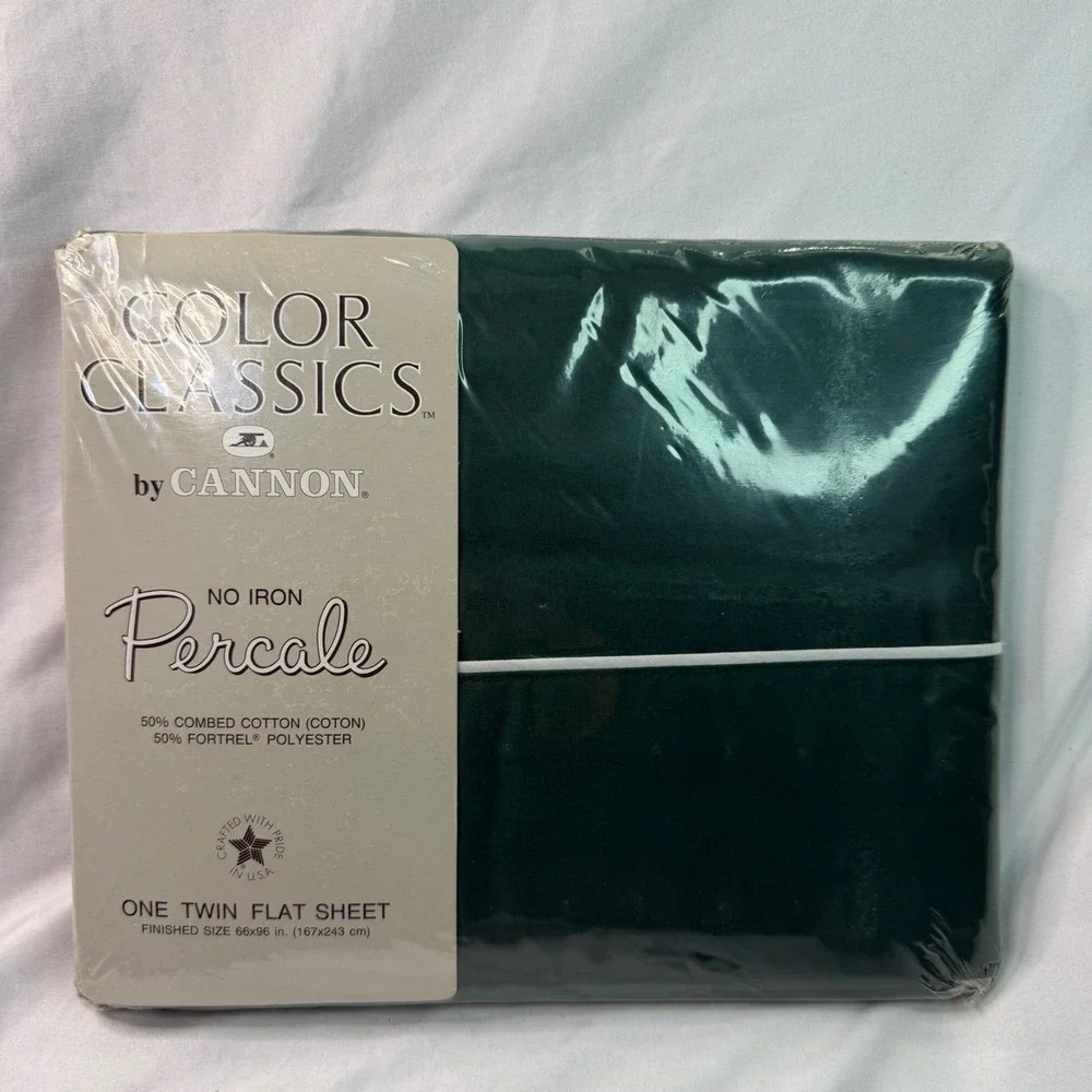 Vintage Cannon Color Classics Twin Flat Sheet Hunter Green No Iron Percale USA